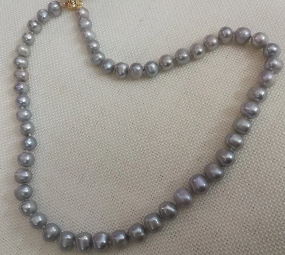 Women Jewelry 43cm 17'' necklace 8x9mm bright gray pearl handmade Real cultured freshwater pearl gift