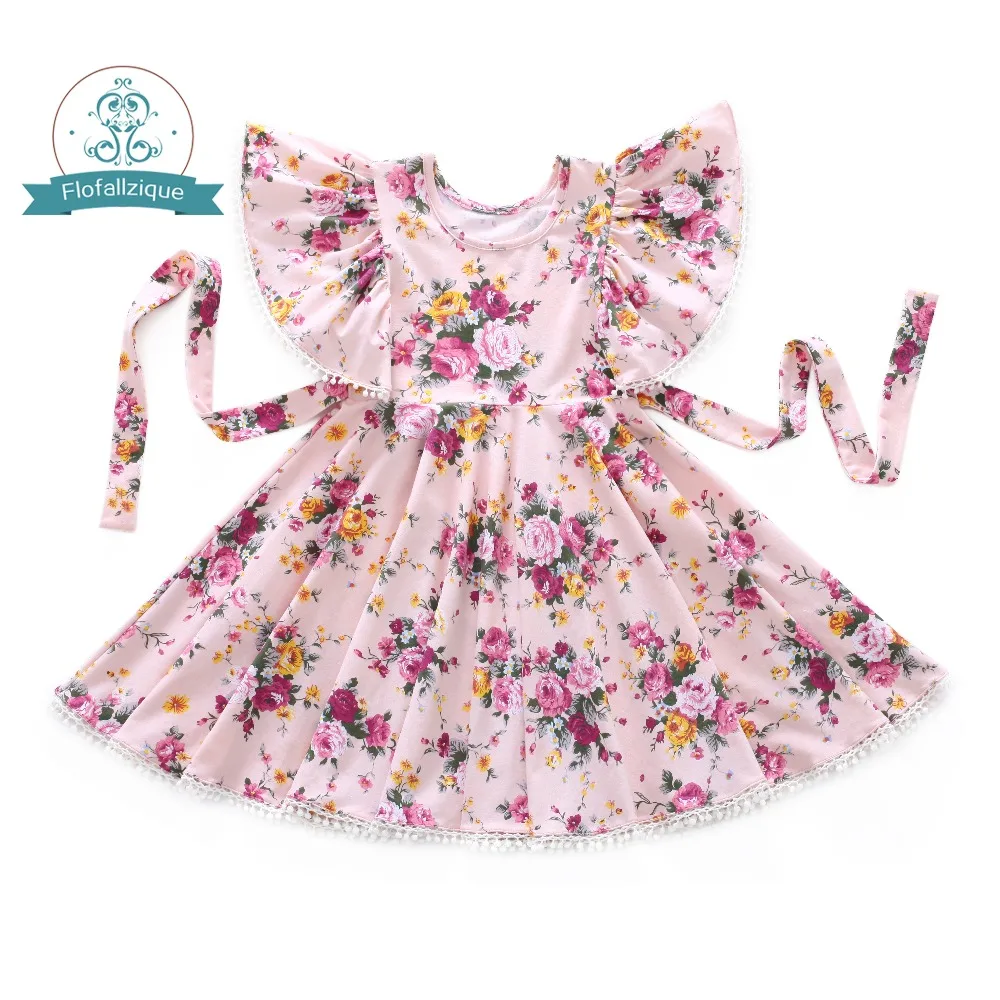 

Flofallzique Round Neck Cotton Printed Lotus Leaf Sleeve Ball Decoration Princess Party Girl Baby Dress 1-8Y For Autumn Winter