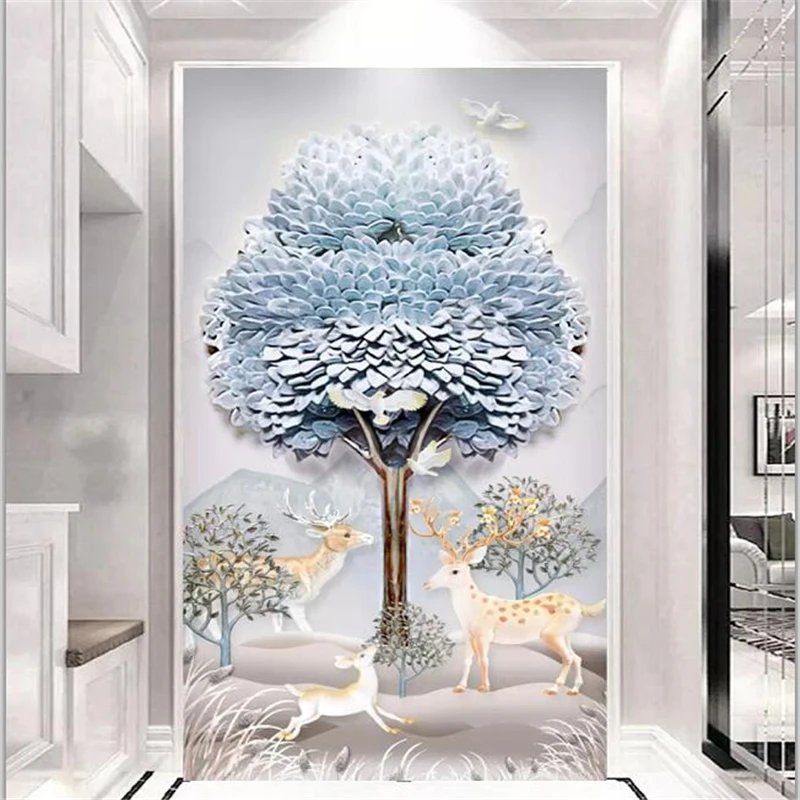 Custom wallpaper 3d mural modern minimalist embossed stereo abstract wealth tree Nordic porch decorative painting 8d wallpaper