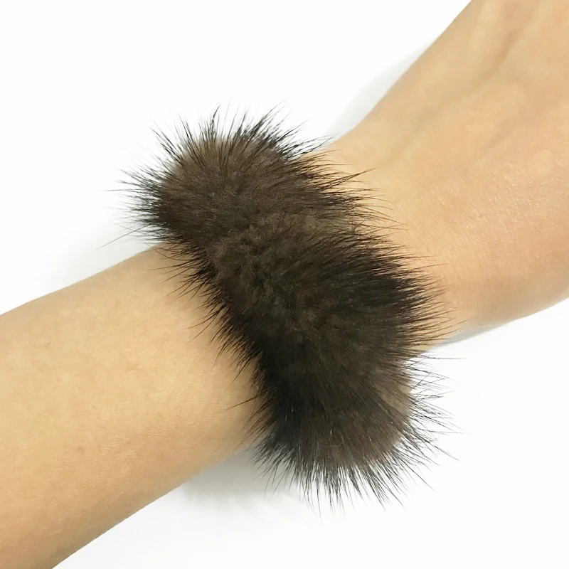 Gothletic Brand Real Mink Fur Stretch Bracelet Black Brown Burgundy Grey Genuine Fur Wristband Dual Use Jewelry Accessories