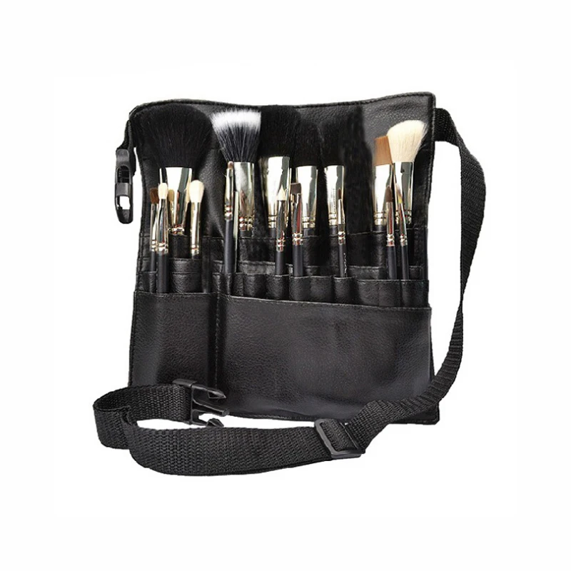 Black Two Arrays Makeup Brush Holder Professional PVC Apron Bag Artist Belt Strap Protable Make Up Bag Cosmetic Brush Bag