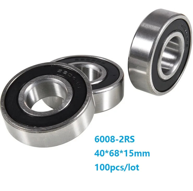 

100pcs/lot 40x68x15mm 6008RS 6008-2RS 6008 2RS 40*68*15mm Double rubber seal Deep Groove Ball bearing