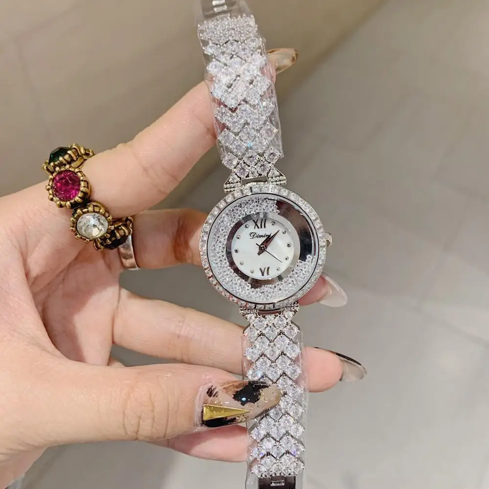 Top Luxury Full Diamonds Women Brand Jewelry Watches Shinning Crystals Bracelet Watch Roman Wristwatch Waterproof Zircons Bangle