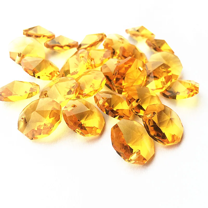 Best embellish 2000pcs/lot One Hole 14mm yellow  Crystal Octagon Beads For Chandelier Hanging garlands Strands Lamp Parts decor