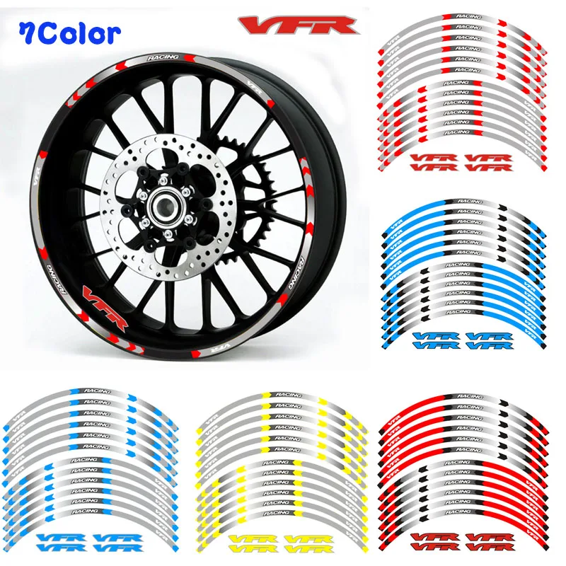 

7 Style Reflective sticker Motorcycle Wheel Tire Rim Stickers 17inch wheel For Honda VFR VFR750 VFR800 VFR1200 VFR1200F