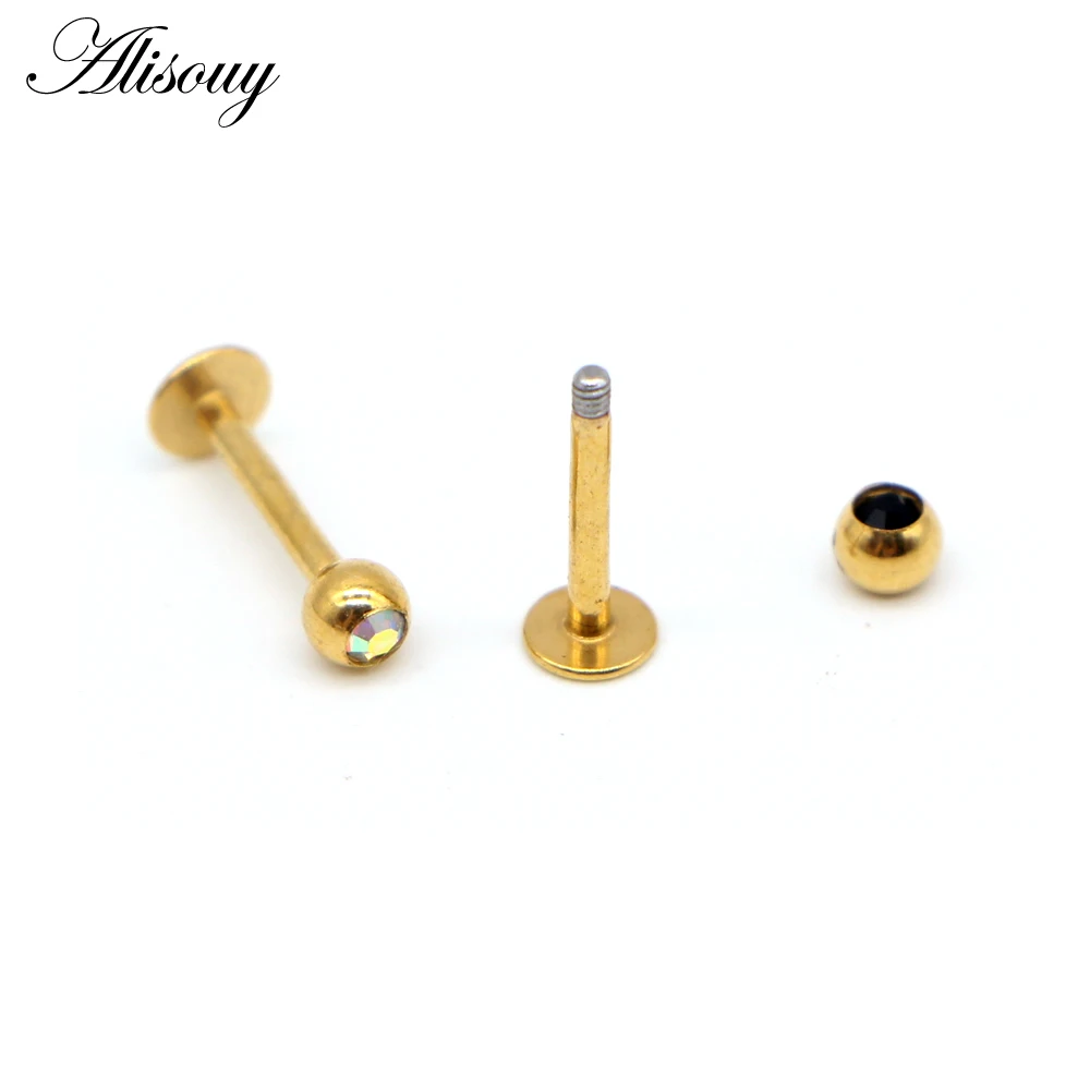 Alisouy-Labret 피어싱 먼로 바 립 링 스터드 1 개, 16G 골드 컬러 Tragus 귀걸이 헬릭스 연골 코 눈썹 바디 쥬얼리