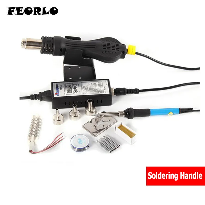 

FEORLO solder station 8858 Portable BGA Rework Solder Station Hot Air Blower Heat Gun 858 Nozzle Soldering Stations tweezers