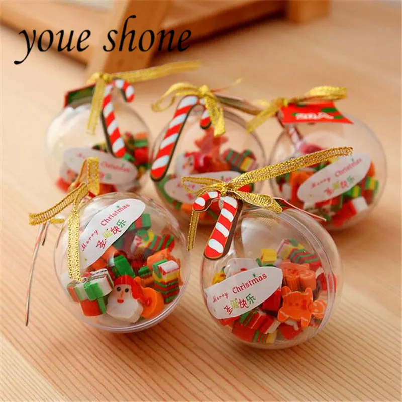 20Pcs/ Boxes Creative Christmas Ball Eraser Borracha Escolar Rubber Christmas Gift Learning Stationery For Kids