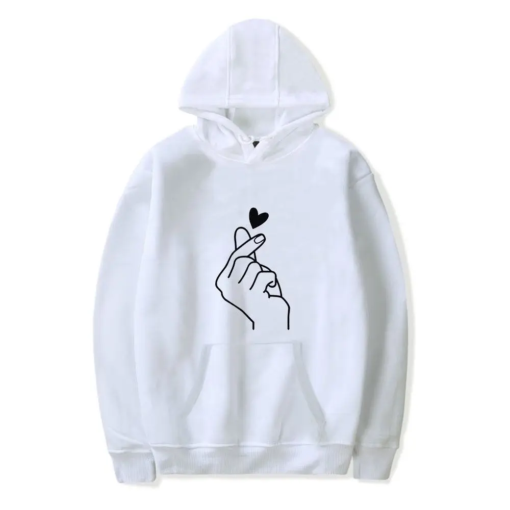 Skuggnas New Arrival Korean Finger Heart Hoodie K-Pop Hooded Sweatshirt K-Drama Hoody Korean Fashion Unisex Sweatshirt Drop Ship