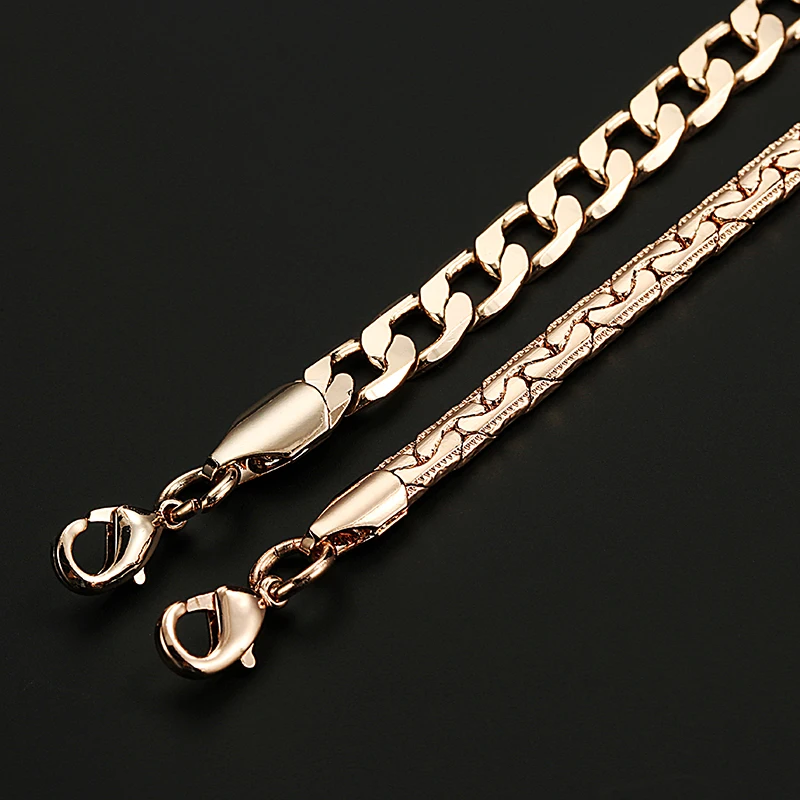 Never Fade 585 Rose Gold Color Cuban Chain Necklace Waterproof Men Link Curb Chain Gift Jewelry Length 50mm/70mm