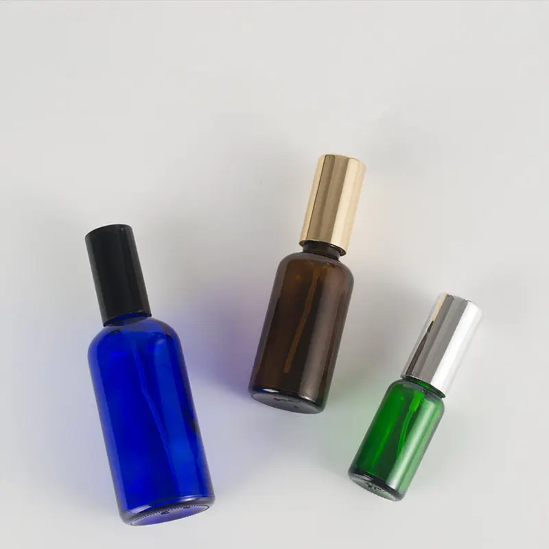 

5pcs/Lot 10ml 15ml 20ml Blue Green Empty Amber Spray Glass Atomizer Perfume Bottle With Aluminum Cap Refillable Travel Bottle