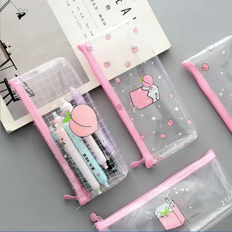 1 Piece Pink Peach Girls Pencil Bag Student Pen Case School Office Stationery Children's Birthday Gift