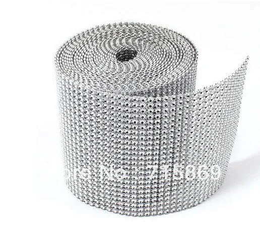 

Free Shipping 4.75" *10 Yards/lots 24Rows Silver DIAMOND MESH WRAP ROLL SPARKLE RHINESTONE Crystal Ribbon