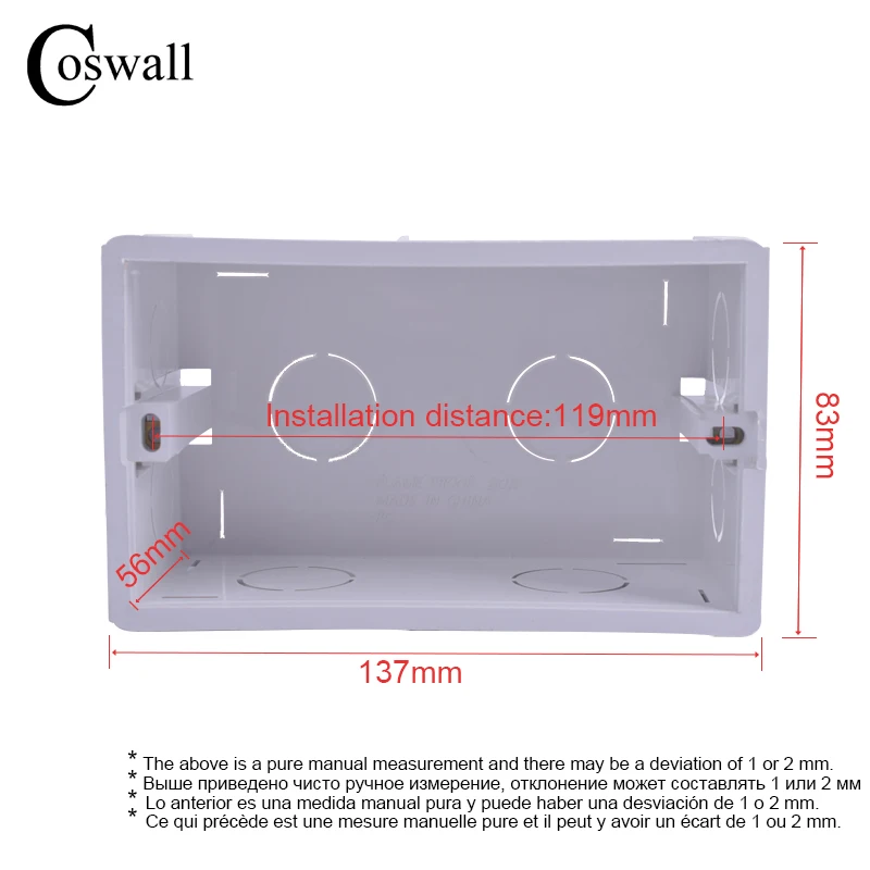 Coswall Thicken Deepen 56mm Depth High Strength Wall Internal Mounting Box For 146mm*86mm Size Wall Switch or Socket