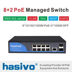 8 Port 10/100/1000Mbps PoE Ethernet Switch Managed Switch With 2 Gigabit SFP Slots IGMP VLAN Management PoE Switch