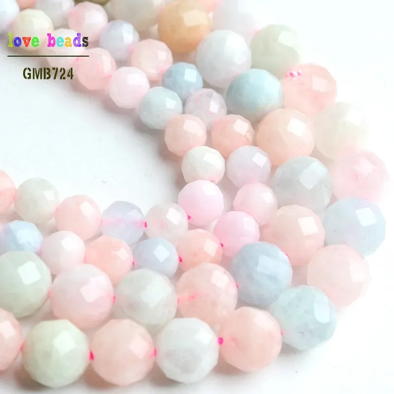 AA+ Natural Faceted Morganite Aquamarina Apatite Stone Round Beads for Jewelry Making Diy Bracelet 7.5\'\' strand 6mm 8mm