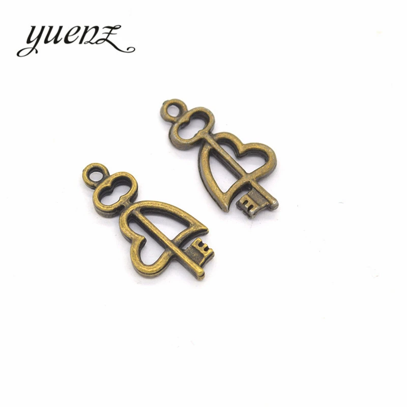 YuenZ 10 pcs Antique silver color key Charms Pendants For Necklace Bracelet Jewelry Making DIY Handmade 24*12mm O205