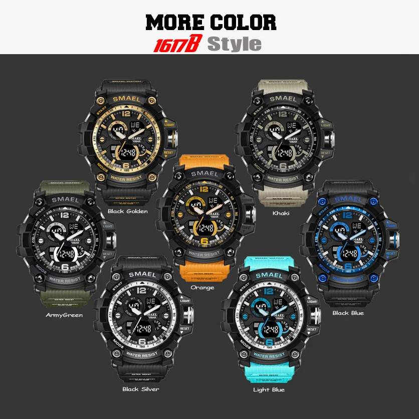 Smael Heren Militaire Sporthorloges Top Luxe Merk Dual Display Horloge Heren Digitale Uur Stop Polshorloges Relogio Masculino