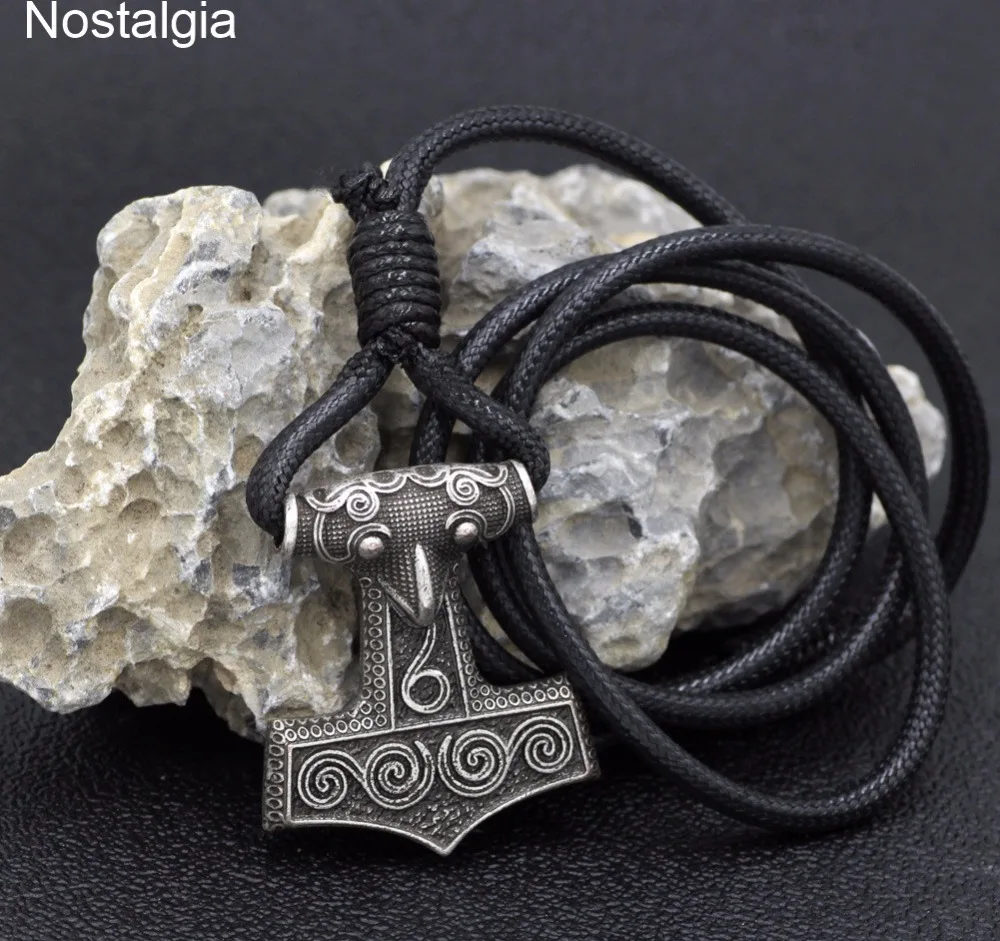 Nostalgia Thor Hammer Raven Amulet Viking Tribal Jewelry Adjustable Black Leather Cuff Bracelet Bangels