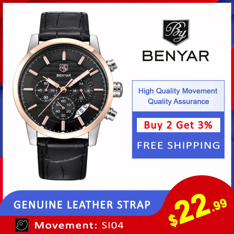 Reloj Hombre BENYAR moda cronografo Sport orologi da uomo Top Brand Luxury Business orologio al quarzo orologio Relogio Masculino