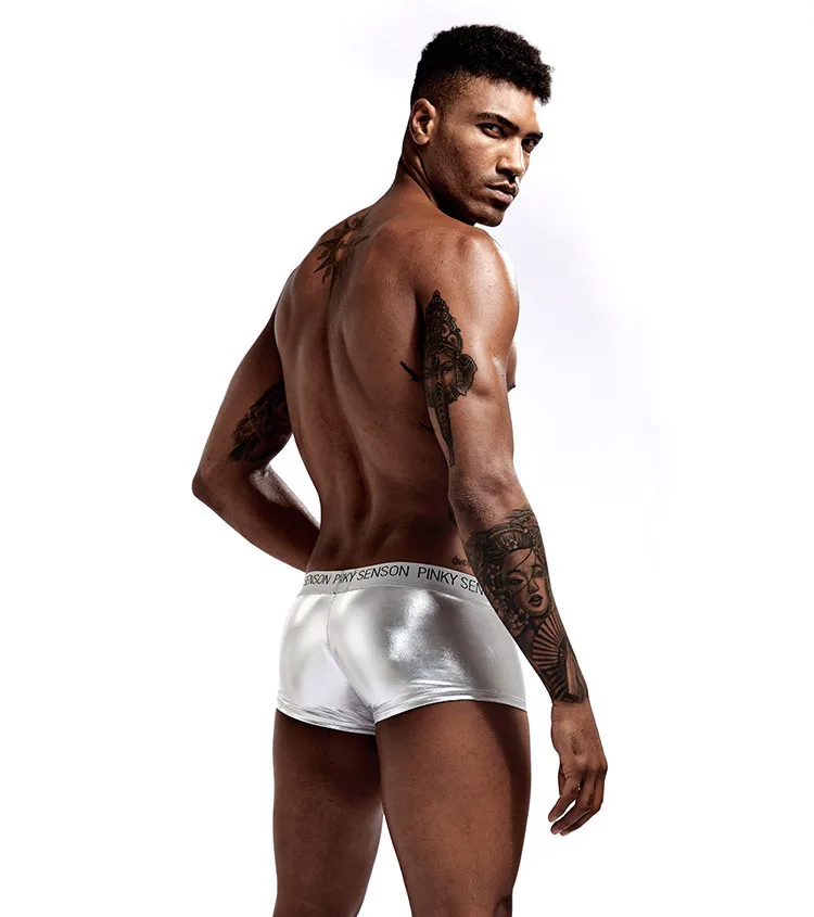 Leather Sexy Mens Underwear Boxers Brand Open Front Crotchless Boxer Shorts Men U Convex Low Waist Male Boxershorts Underpants