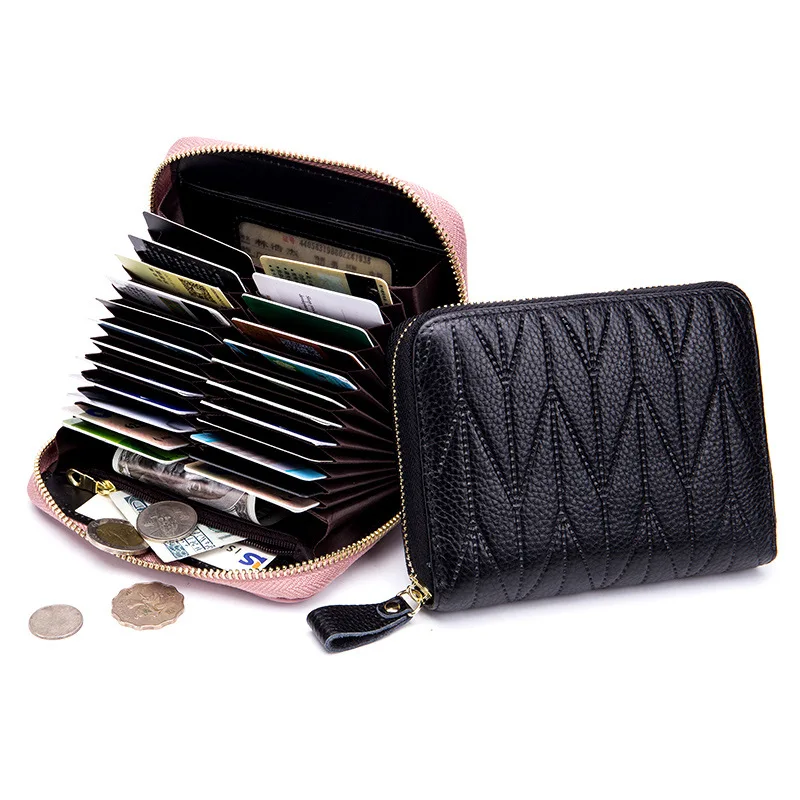 

RFid Credit Card Holder Women Id Wallet Female Zipper Genuine Leather Fashion Coins Small Purs Porte Carte Card Case Luxury