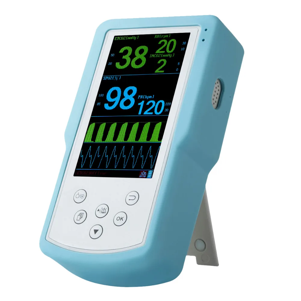 Handheld EtCo2 Monitor Co2 Monitor Co2 Sensor Healthcare Spo2 and Etco2 Capnograph Monitor with Sidestream for ICU hosipital use