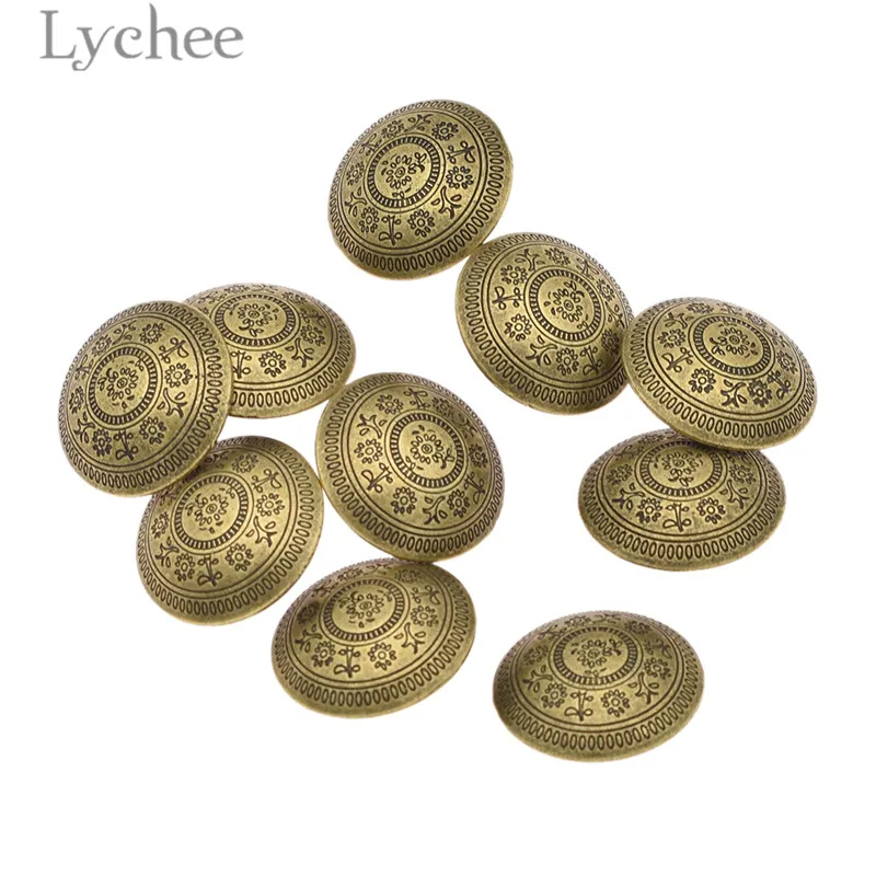 Lychee Life 10pcs Vintage Flower Carved Metal Buttons Retro Round Button DIY Sewing Supplies Accessories for Garments