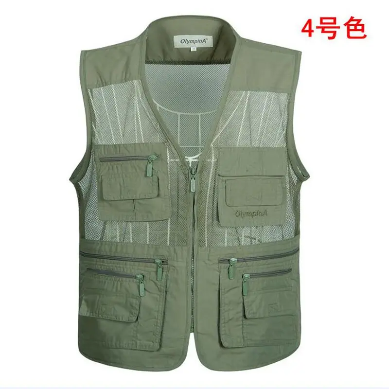 spring Summer Vest Men Casual Mesh Waistcoat Loose Multi-pockets Mens Photography Vest Plus Size S-5XL