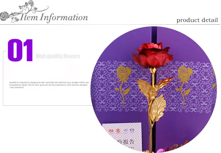 YO CHO Artificial Flowers 24k Gold Rose with Box New Year Valentine\x27s Day Gift/Present Foil Flowers Home Decor Fake Roses
