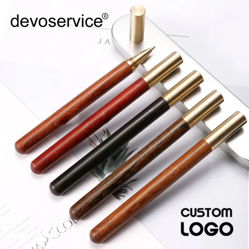 Custom Logo Solid Wood Sandalwood Brass Pen Ballpoint Pen High-end Business Gifts Signature Pens Laser Engraving Stationery Gift