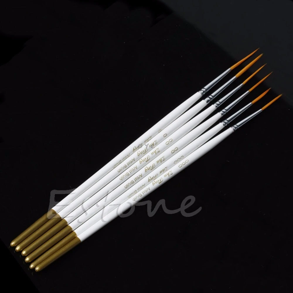 Hot 6Pcs/Set Nylon Hair Round Paint Brush Hook Line Pen Artist Draw Painting Craft