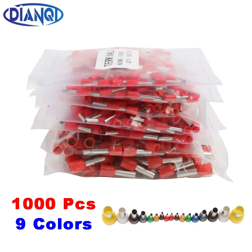 1000pcs/Pack E0508 E7508 E1008 E1508 E2508 Insulated Ferrules Terminal Block Cord End Wire Connector Electrical Crimp Terminator