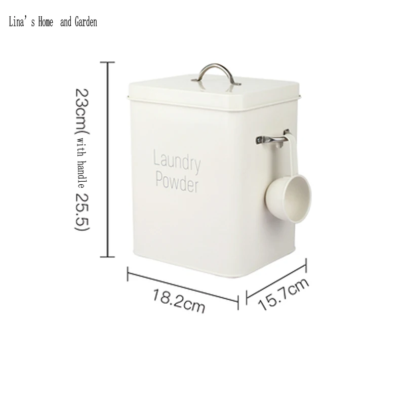 Powder Coating Metal Laundry Powder Boxes Storage Bin with Scoop and Lid