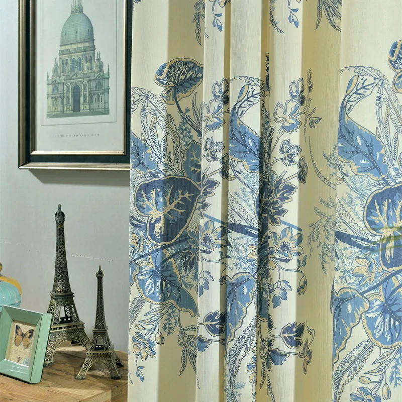 Slow Soul Blue Floral Chinese Garden Modern Curtain Curtains For Living Room Bedroom Ready Made Kitchen cotton Printed Cloth