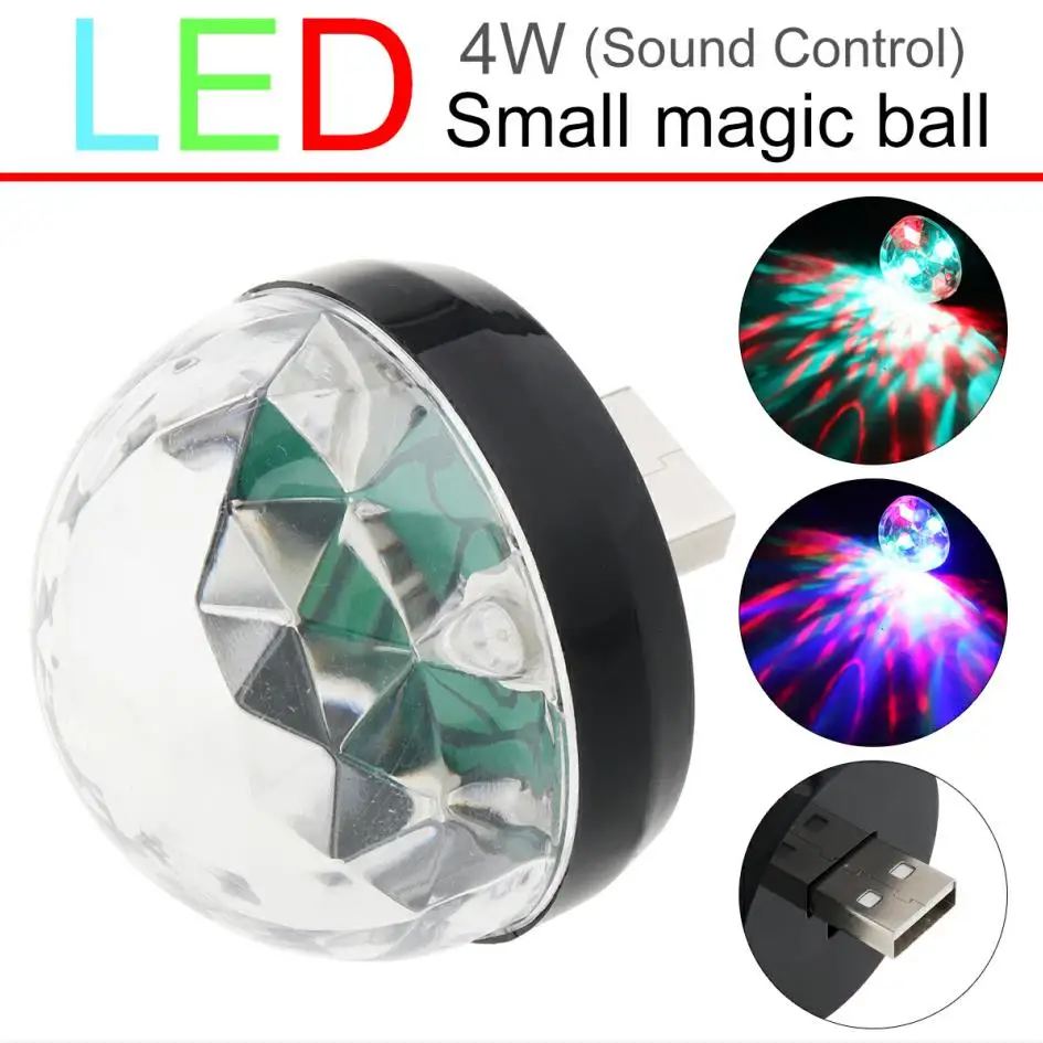 4W Mini USB LED Sound Active Light Crystal Magic Ball RGB Stage Light with Micro Interface Support Andriod Phone for Home / KTV