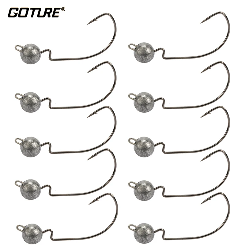 

Goture 10pcs 3.5g 5g 7g Exposed Lead Jig Head Fishing Hook Metal Stainless Steel Jig Sharp Mustad Hooks With Black Nickle Coated