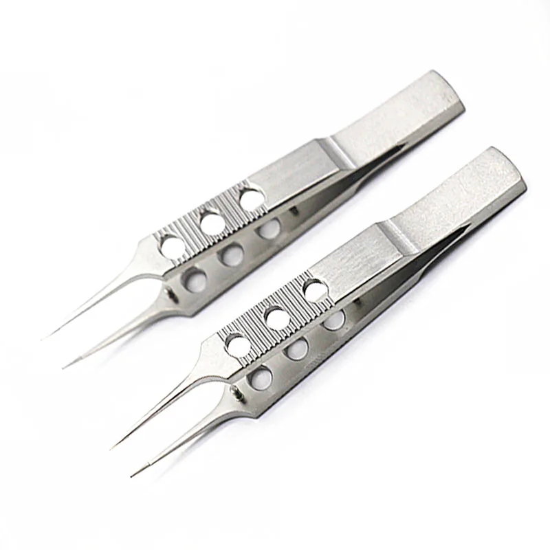 3pcs/set Micros Stainless steel 11CM dovetailed straight/bend head tweezers platforms tweezers Ophthalmic forceps