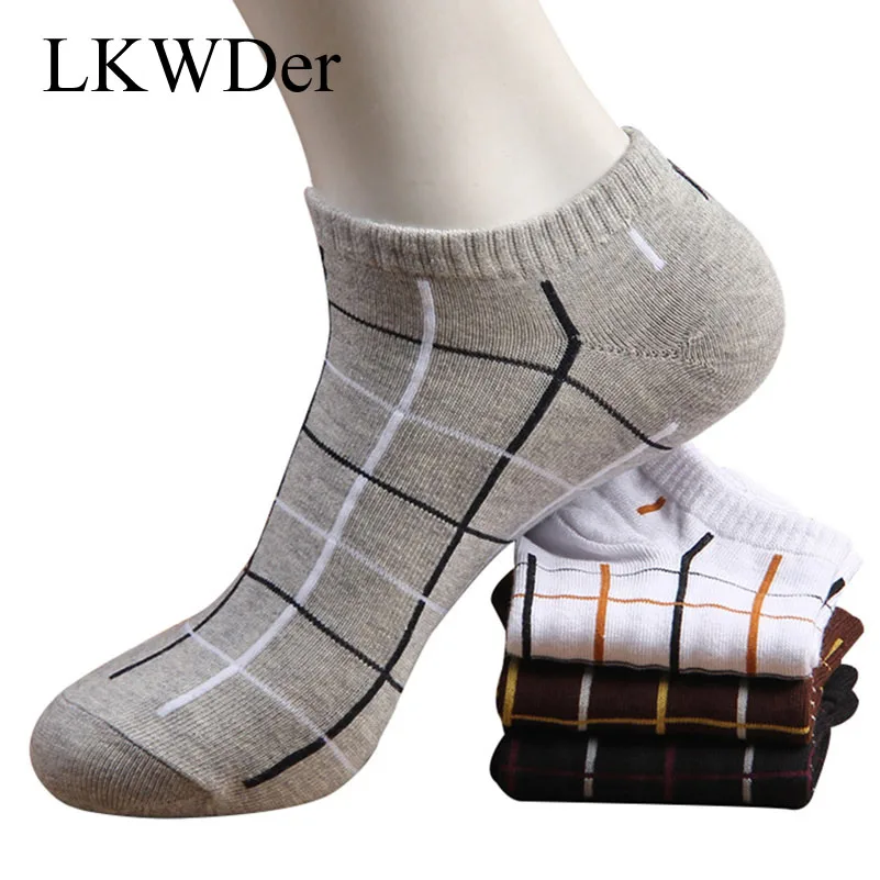 

LKWDer 5pairs Men Ankle Socks Casual Fashion Plaid Black White Classic Socks Men Summer Breathable Cotton Socks Calcetines Mujer