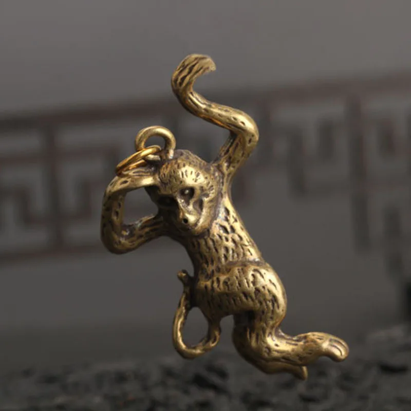 Copper Chinese Zodiac Monkey keychain Pendant Vintage Brass Animal Gibbon Key Chains Charm Key Rings Home Decoration Ornament