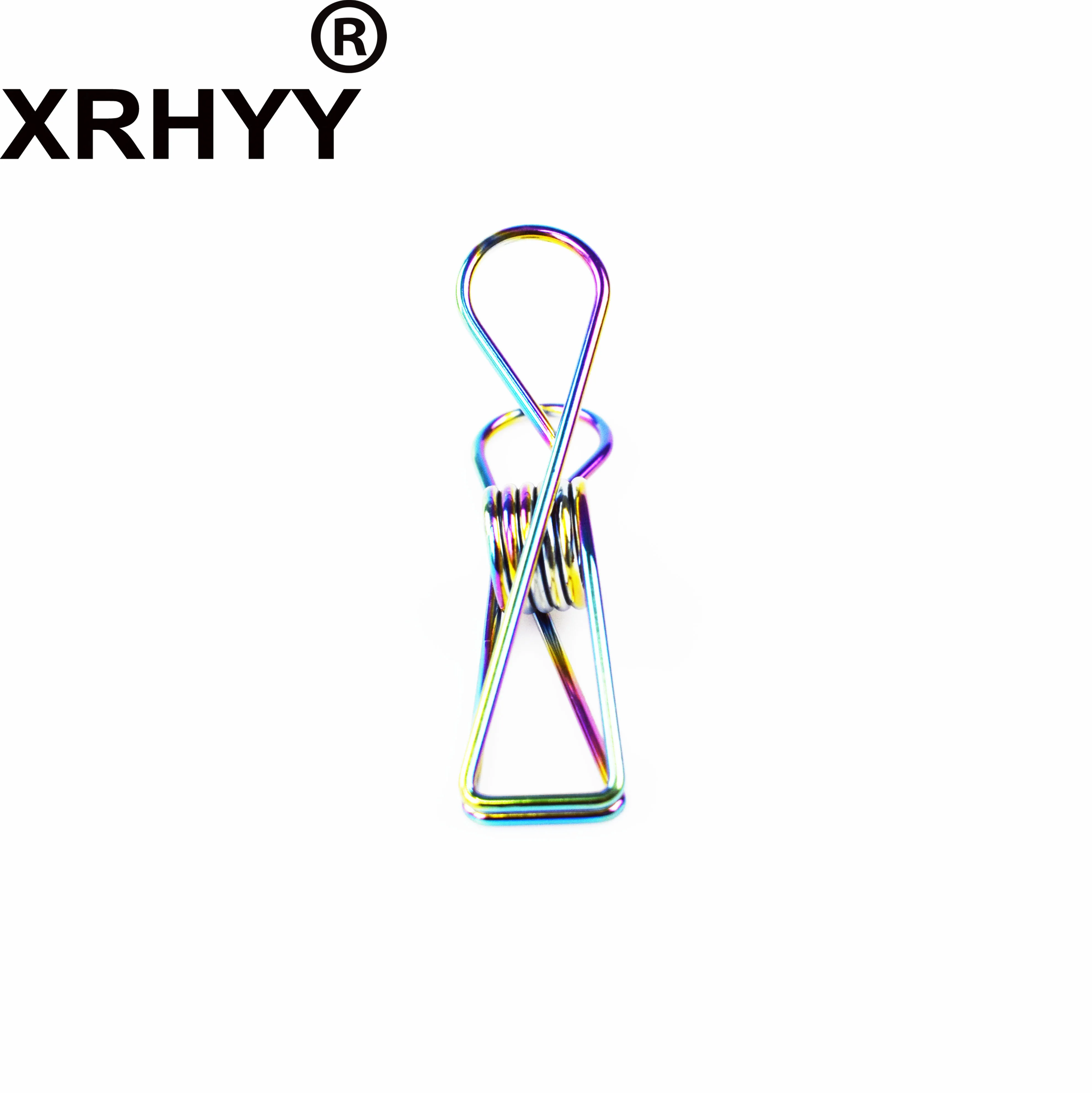 XRHYY 7CM Rainbow Colors Hollow Out Metal Wire Binder Fishtail Paper Clip Stainless Steel Hanging Pegs Cloth Pin DIY Clamp Clips