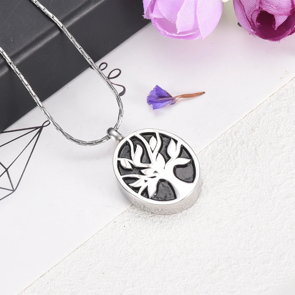 Elegant Tree engraved Stainless Steel  Memorial Pendant Necklace Cremation  Ash Holder Charm Human Pet Ashes Jewelry  CMJ9421