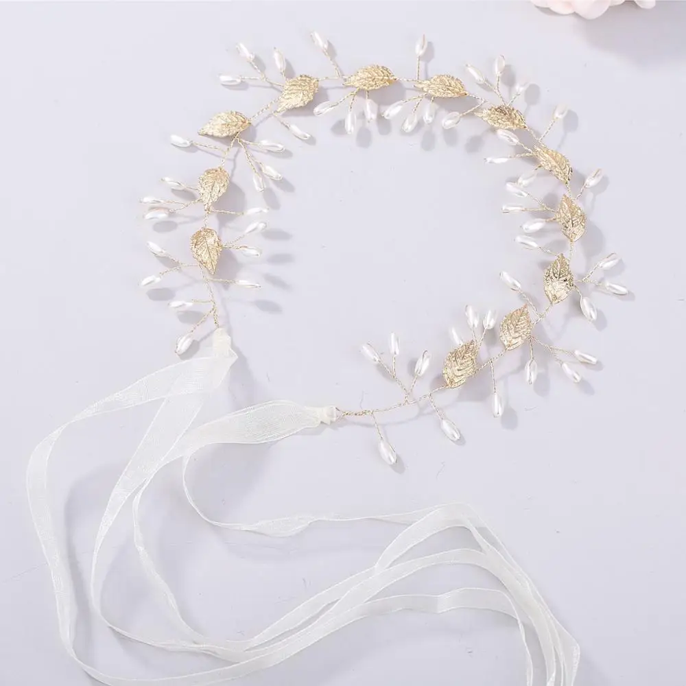 Greek Goddess Leaves Hairbands Bridal Metal Hair Accessories For Wedding Engagement Elegant Crown Pearl Headband