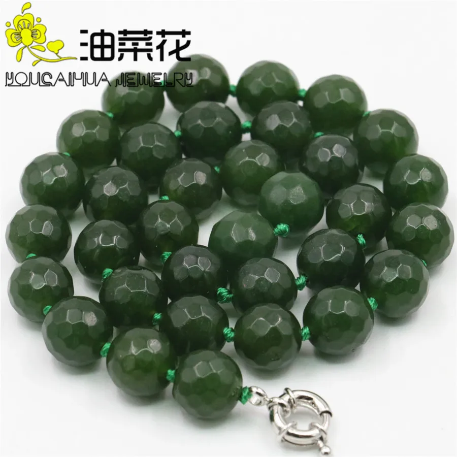 

New Arrival Fashion Trendy Pretty 12mm Faceted Army Green Beads Woman Necklace Natural Stone Wholesale And Retail 18inch ED125