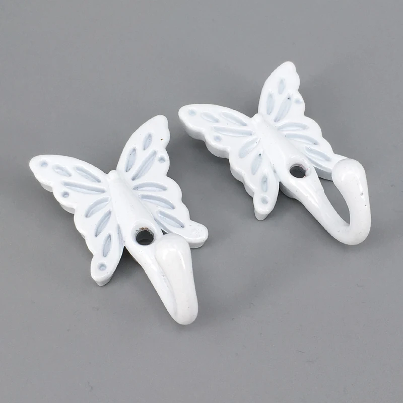 2PCS White Butterfly Wall Hook Coat Hat Hanger Kitchen Cupboard Cabinet Bedroom Wardrobe Bathroom Door Towel Hook Home Decor