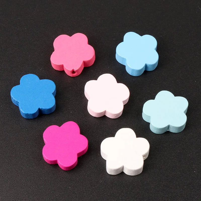 20pcs Multicolor Flower Pattern Wooden Natural Spacer Beads For Jewelry making DIY 19mm KL31