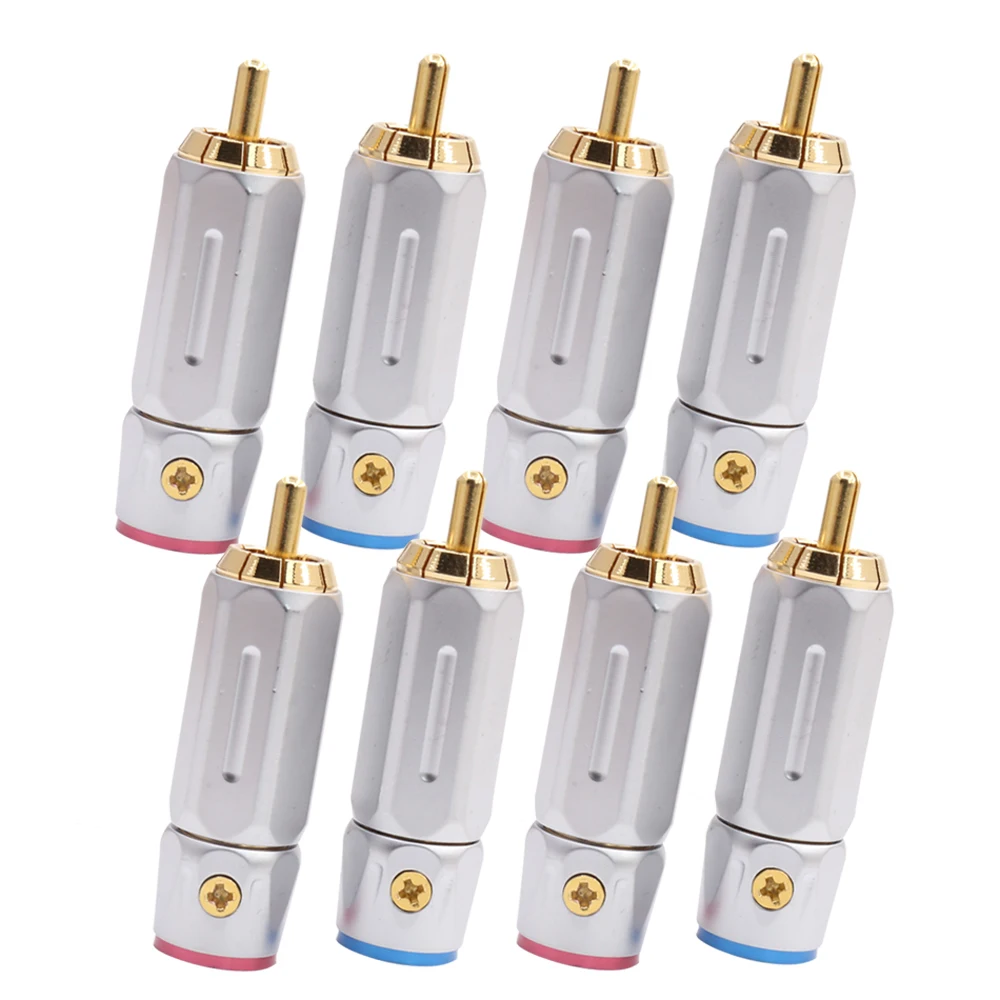 4/8pcs R1756 Gold plated RCA Plug 8mm Self Locking RCA Jack Male Connector with The metal spring