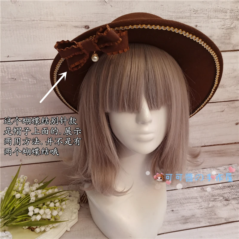 Lolita cloth hat, lovely imitation wool bonnet flat flat along the hat bowknot decoration of England