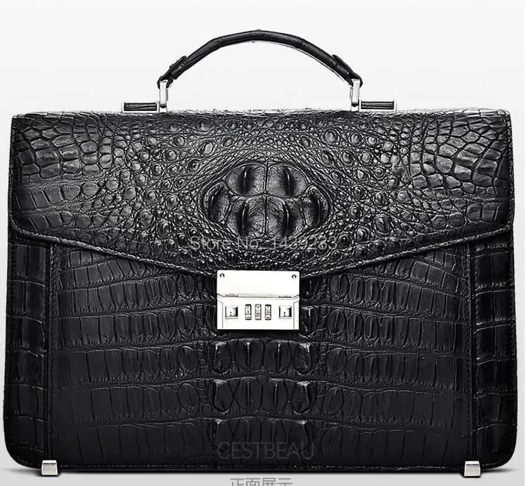 

Tailand Import 100% Genuine/Real Crocodile Skin Men Briefcase Laptop Bag, Top Luxury Men Business bag Black, Free Shipping