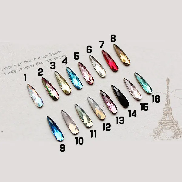 10Pcs ฟรี Top คุณภาพ2.8X10มม.ยาว Waterdrop รูปร่างเล็บ Non Hotfix Flatback Rhinestones เล็บ16สี